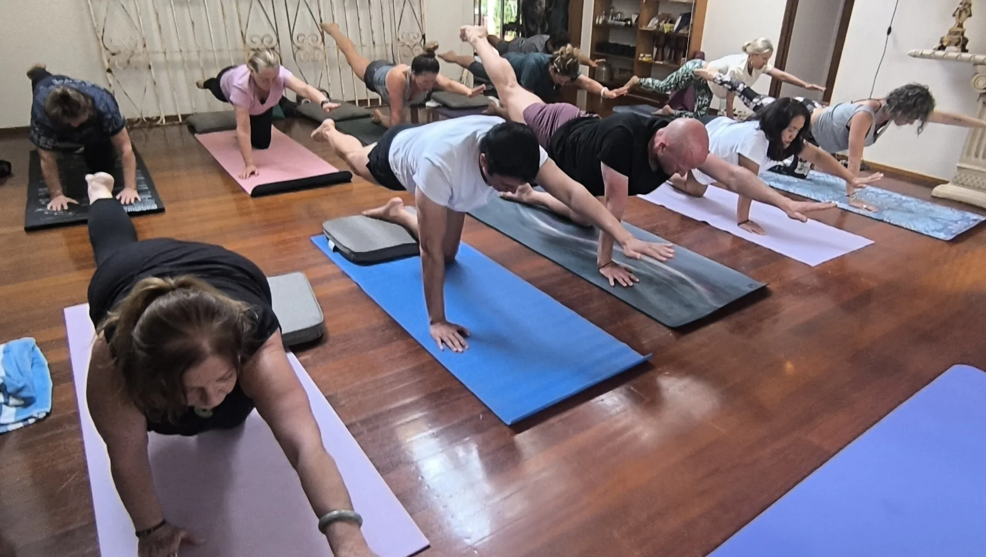 Yoga community celebrating practice and connection together