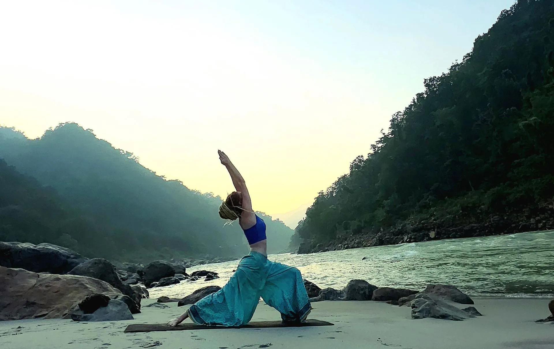 Mukti Yog yoga studio background with peaceful natural setting